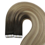 YoungSee Human Hair Tape in Extensions Ombre 14In Invisible Tape ins Hair Extensions Human Hair Balayage Dark Brown Ombre Blonde Tape-on Natural Hair Extension Silky Straight 50g 20pcs