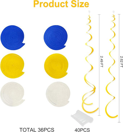 36 Pcs Royal Blue Yellow White Hanging Swirl Decoration Felt Swirl Streamer - Image 2