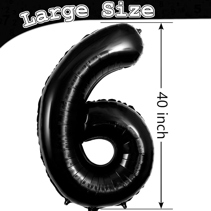 Black Number 6 Balloons 40 Inch Large Foil Balloons, Giant Number Balloon - Image 6