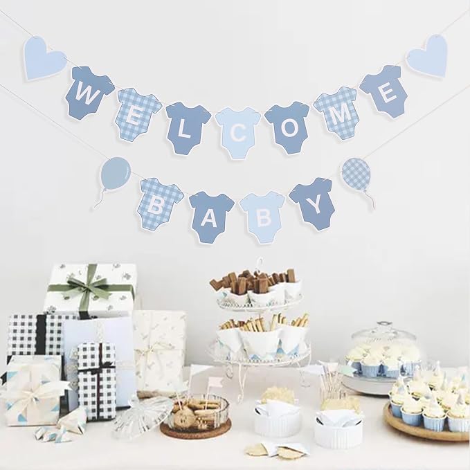 Blue Gingham Baby Shower Banner - Image 5