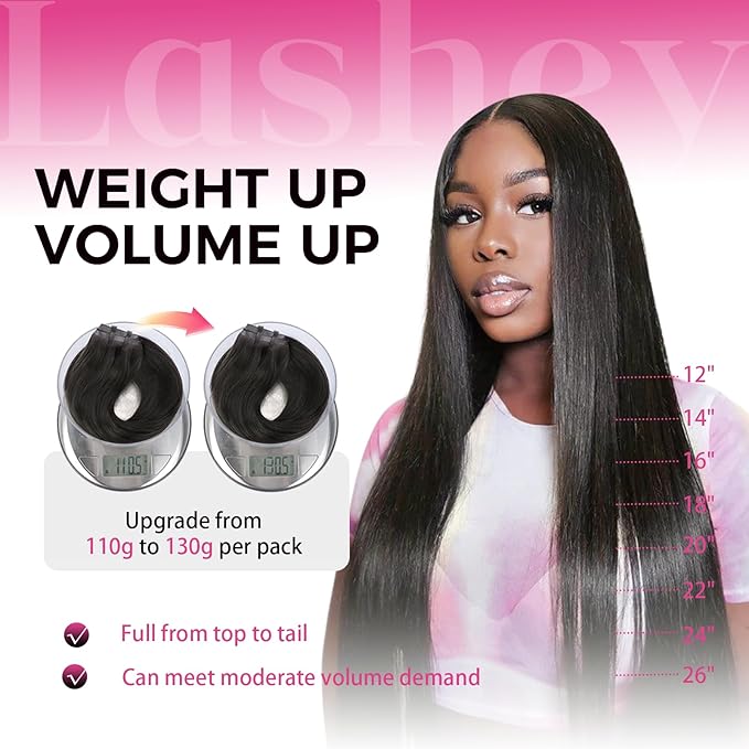Lashey Seamless Clip in Hair Extensions Human Hair 130g 7pcs Straight Thick Remy Human Clip in Hair Extensions with Full End 24 Inch Natural Black