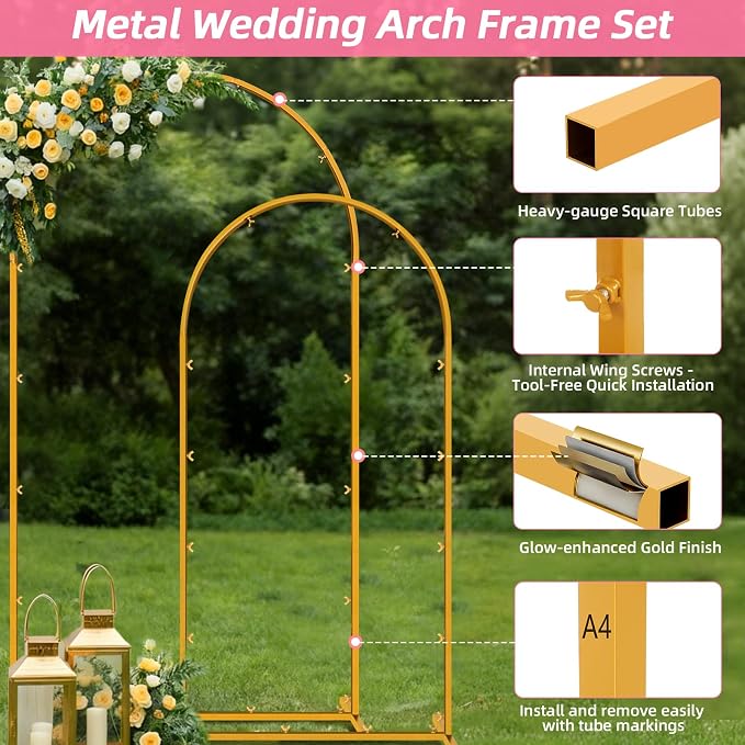 Metal Arch Backdrop Stand, 7.2FT+6FT Wedding Arches Frame, Balloon Arch Backdrop - Image 4