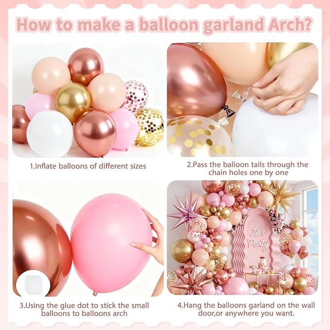 Rose Gold Balloons Arch Kit, Different Size | Latex Balloons - Image 3