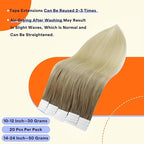 Full Shine Tape in Hair Extensions 18 Inch Color 3 and 8 Brown Fading to 613 Bleach Blonde Balayage Hair Extensions Real Human Hair Tape in for Women 50g Seamless Skin Weft Remy Hair 20PCS Add Volume