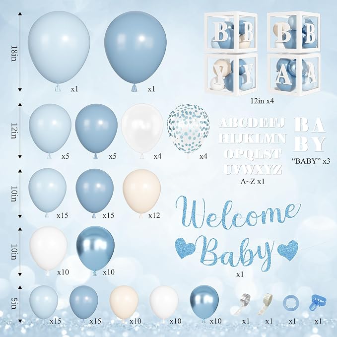 153pcs Dusty Blue Balloon Baby Shower Decorations - Image 2