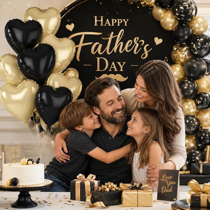 Black Gold Foil Heart Balloons, 18 Inch 10 Pcs Light Gold and Black Heart Shape - Image 5