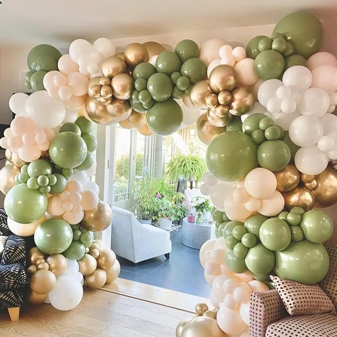 412Pcs Sage Green White Sand Gold Balloons Garland Arch Kit, 18 12 10 5 Inch - Image 5