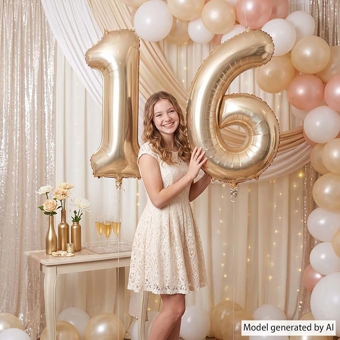 White Gold Number 16 Balloon 40 Inch, Sweet Sixteen Foil Decoration | Elegant - Image 2