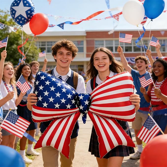 2 PCS Patriotic Bow Foil Balloons, 38 Inch Large American Flag Balloons - Image 5