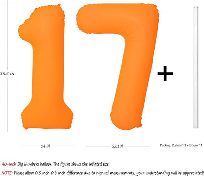 Orange Birthday Number 17 Balloon 40IN Fluorescent Orange 71 Balloon | - Image 2