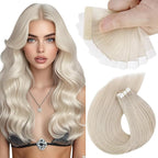 Sunny Hair Tape in Hair Extensions Real Human Hair Invisible Remy Hair Extensions Tape ins for Women White Blonde 24 inch 25G