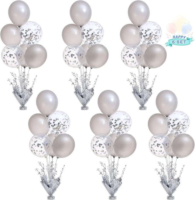6 Set Silver Table Balloons Centerpiece Stand Kit by Suppromo