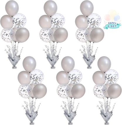 6 Set Silver Table Balloons Centerpiece Stand Kit by Suppromo