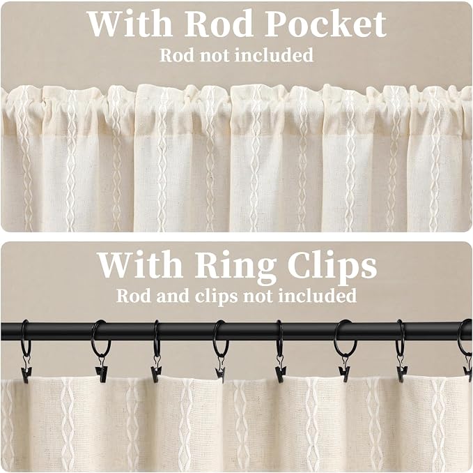 Boho Kitchen Valance for Windows, 52 x 18 Inch, 1 Panel | Vintage Farmhouse Rod - Image 3
