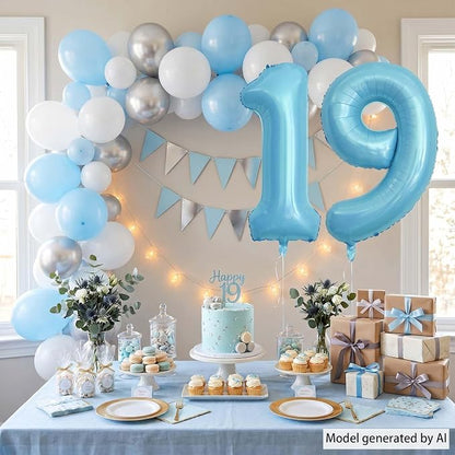 Pearlescent Blue Number 19 Balloon 40 Inch, Giant Light Blue Mylar Foil 19th - Image 6
