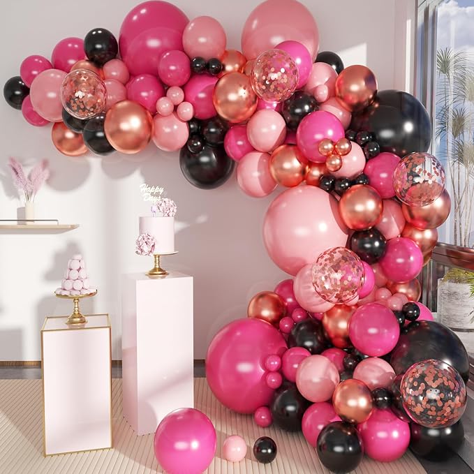 MEBAY Hot Pink Black Rose Gold Balloon Arch Garland Kit by MEBAY