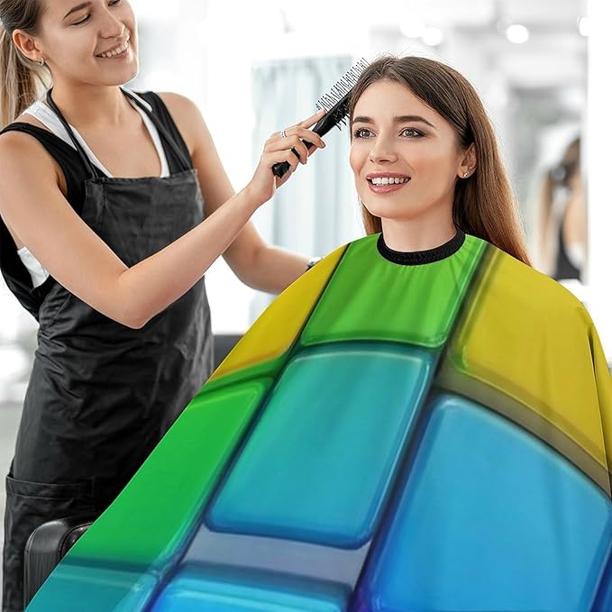 Soft Professional Hair Cutting Cape with Adjustable Closure Barber Cape Rainbow Colorful Blocks