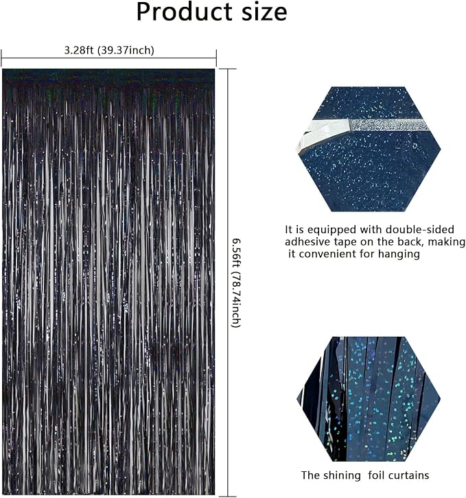 Black Tinsel Foil Fringe Backdrop Curtains - Image 4