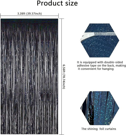 Black Tinsel Foil Fringe Backdrop Curtains - Image 4