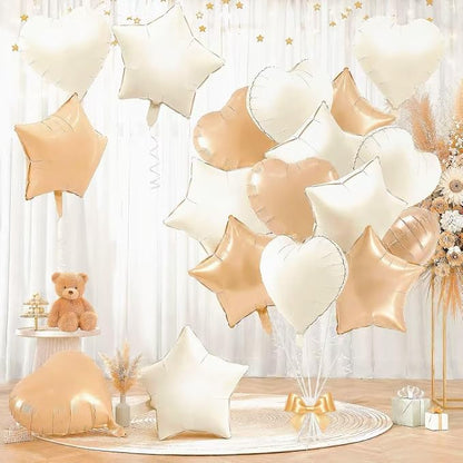 TONIFUL 18 Inch Cream Caramel Star and Heart Foil Balloons by TONIFUL