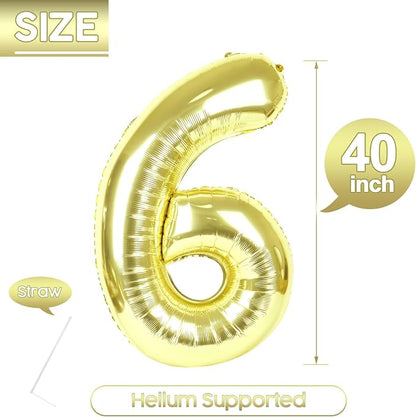 6 Balloon - Champagne Gold Birthday Number Balloons, 40 Inch Decorations | - Image 5