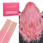 WENNALIFE Tape in Hair Extensions Human Hair Peach Pink Tape in Extensions, 10pcs 30g 24 inch Remy Invisible Tape Ins Straight Colored Soft Real Human Hair Tape in Extensions Refill Set Extensions