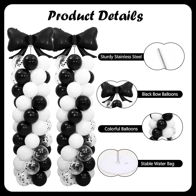 Black and White Bow Balloon Column Stand Kit Set of 2 - Image 4