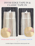 DOORES Invisi Edge Tape in Extensions Human Hair, Drity Blonde Mixed Platinum Blonde 10 Injection Tape-ins with 10 Injection Tape-ins 50g 18 Inch, Injected Tape in Extensions Straight