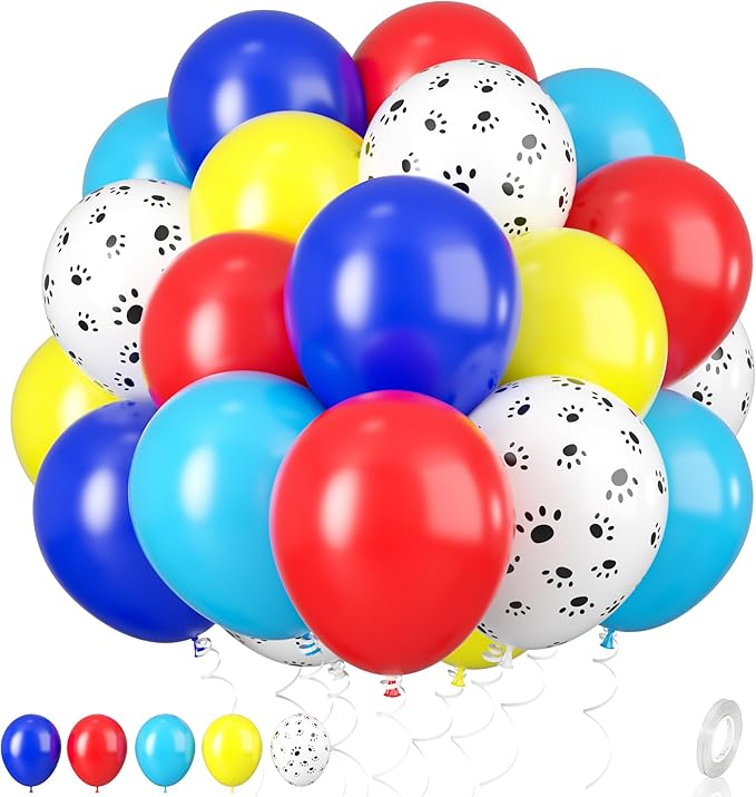 Dog Paw Balloons, 12 Inch Dog Paw Print Latex Balloons Red Yellow Blue Royal by BIAPIAN