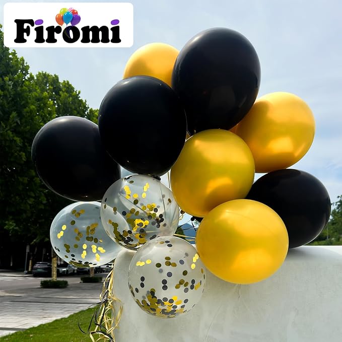 Firomi Metallic Chrome Gold Black Balloons 12 Inch 70 pack | Latex Black and - Image 4