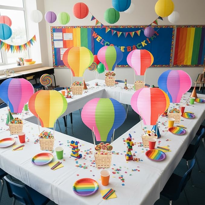 Meooeck 8 Sets Hot Air Balloon Tables Centerpieces, Rainbow Colors | Classroom - Image 4