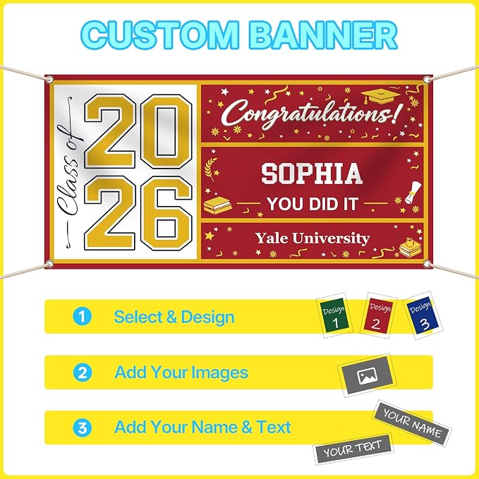 Custom Vinyl Banner 2026 Graduation, 4 Sizes | 2026 Grad Decorations Backdrop - Image 4