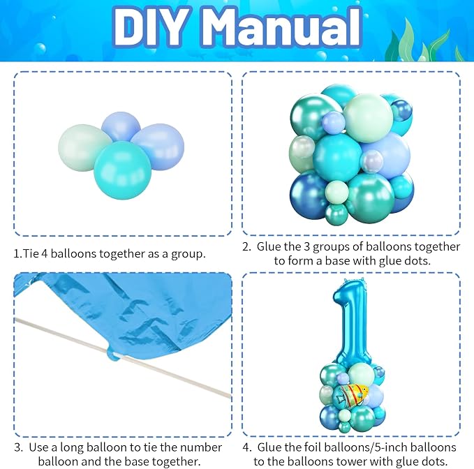 Blue Number 1 Balloon 40 Inch Ocean Under the Sea Number One Foil Balloons Tower - Image 6