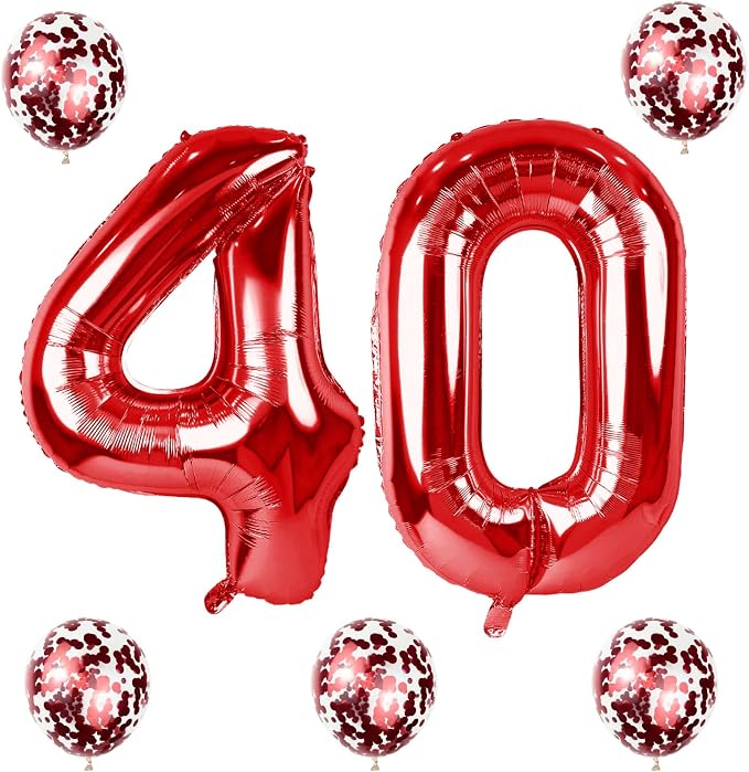 40th Birthday Balloons for Women, 40 Inch Giant Red Foil Number 40 Balloons - Image 8