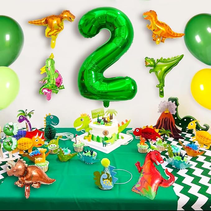 LilyZheng Dinosaur Number 2 Balloon, 40 Inch Dark Green Number Foil Balloon - Image 6