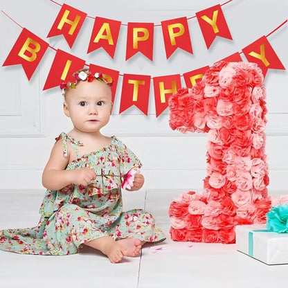 Red Happy Birthday Banner - 16 ft Pre-Strung Gold & Red Birthday Party - Image 2
