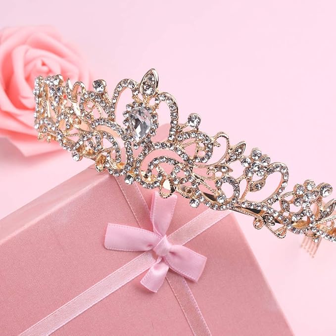 Didder Gold Crystal Tiara Crown Headband Princess Elegant Crown with combs for Women Girls Bridal Wedding Prom Birthday Party