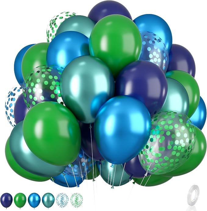 Blue and Green Balloon Set, 12 Inch Navy Blue Dark Green Balloons Metallic by BIAPIAN