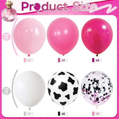 Cowgirl Balloons, 12 Inch Hot Pink Pastel Pink White Cow Print Balloon - Image 2
