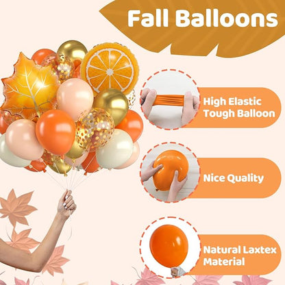 Fall Balloons, 12 Inch Pastel Orange White and Gold Confetti Balloons - Image 3