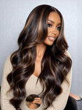 Julia Hair 13x4 Pre Everything Chestnut Brown Highlight Yaki Loose Body Wave Wig With Drawstring Glueless Wigs Human Hair HD Lace Frontal Wig Bleached Knots Ready to Go 24 Inch