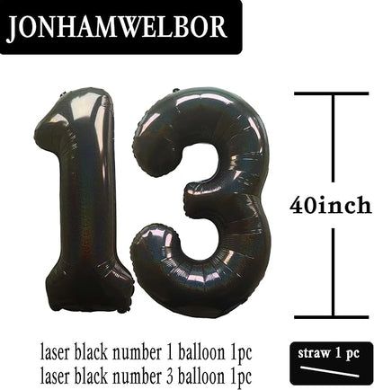 Jonhamwelbor 40 Inch Laser Black 13 Balloon Numbers Foil Mylar Giant Balloon - Image 2