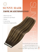 Sunny Hair Tape in Hair Extensions Real Human Hair Invisible Remy Hair Extensions Tape ins for Women Dark Brown Root to Caramel Blonde Balayage 20 inch 20Pcs 50G
