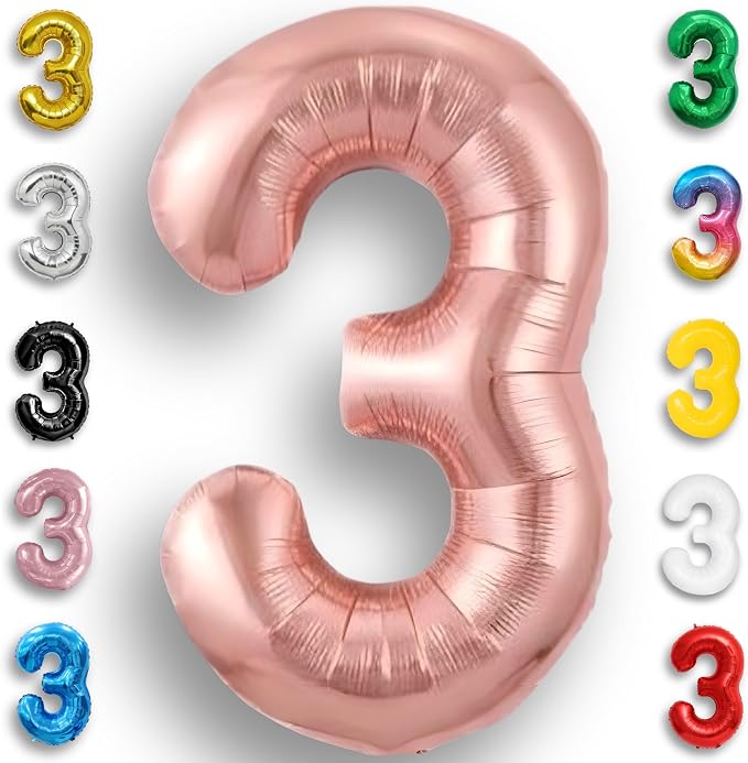 Rose Gold Number Balloon 3 Mylar Foil Macaron Balloons 16 inch by Unknown