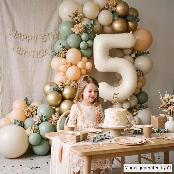 Cream Number 5 Balloon 40 Inch, Foil Numeral - Image 2