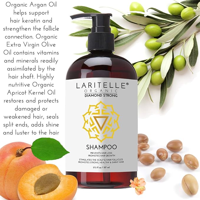 Laritelle Diamond Strong Organic Shampoo – Hair Growth & Strengthening – Sulfate-Free, Cedarwood & Botanicals – Prevents Thinning & Breakage – Made in USA – 17.5 oz