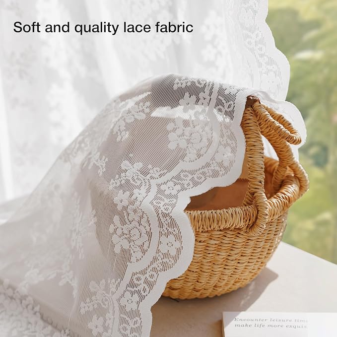 Anmao Vintage Lace Kitchen Curtains 24 Inches Long 2 Panels, Romantic Semi - Image 5