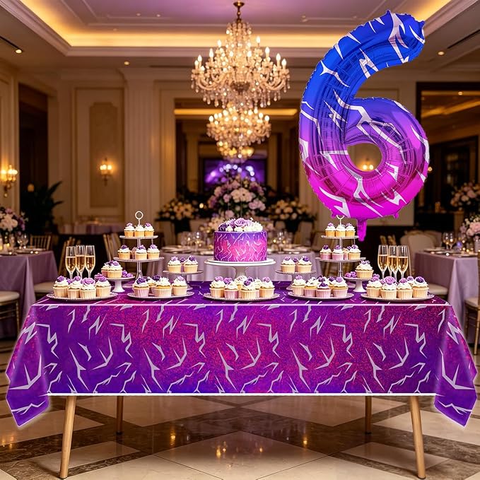 2pcs Purple Demon 54''x108'' Birthday Tablecloth and 40 Inches Number 6 Hunters - Image 4
