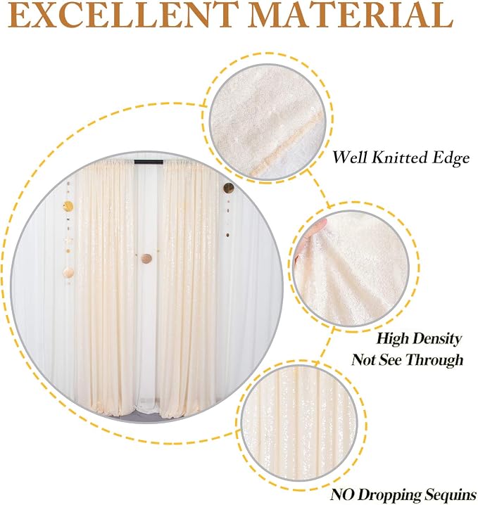 ShinyBeauty Ivory Sequin Backdrop 2 Pieces Photograph Backdrops 7FTx7FT Beige - Image 4