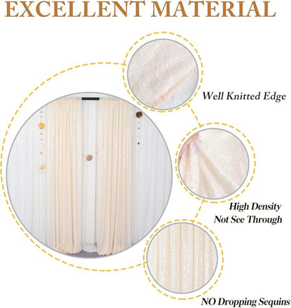 ShinyBeauty Ivory Sequin Backdrop 2 Pieces Photograph Backdrops 7FTx7FT Beige - Image 4